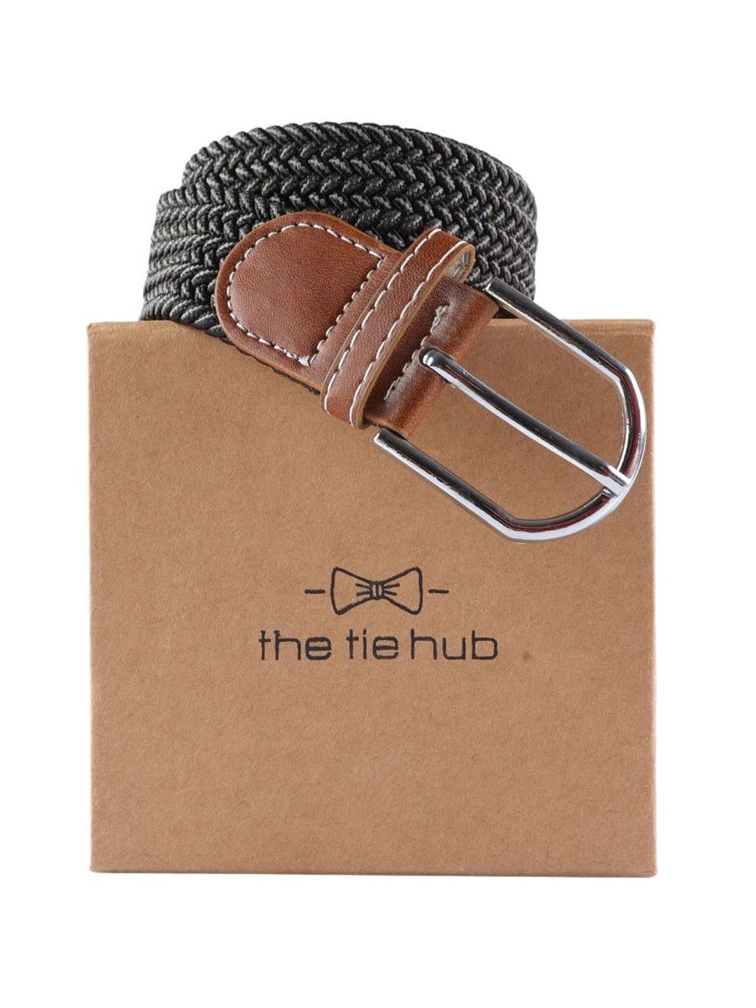 

The Tie Hub Men Braided Stretchable Casual Elasticated Belt, Black