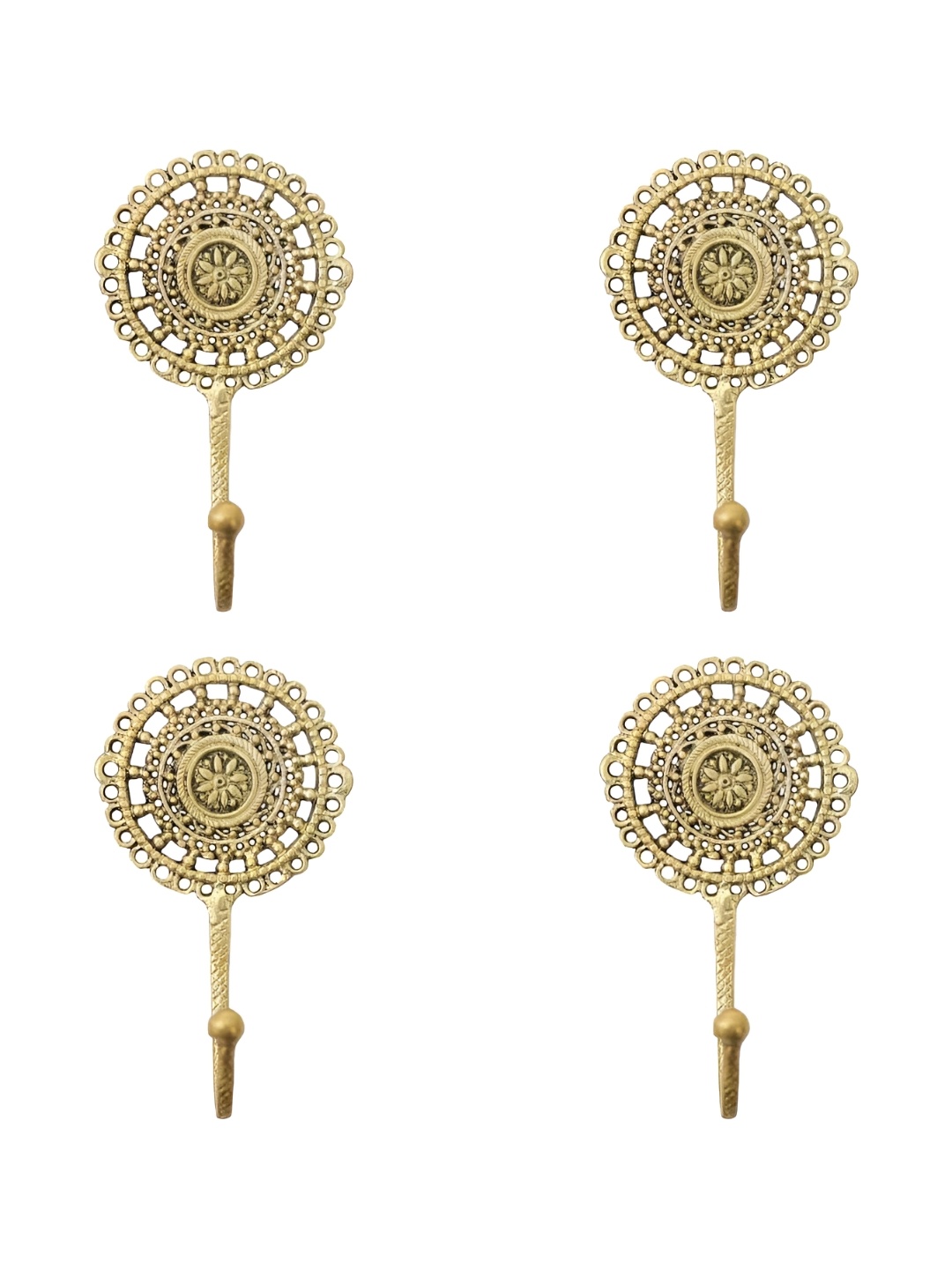 

IndianShelf Gold-Toned 4 Pieces Floral Brass Wall Hooks