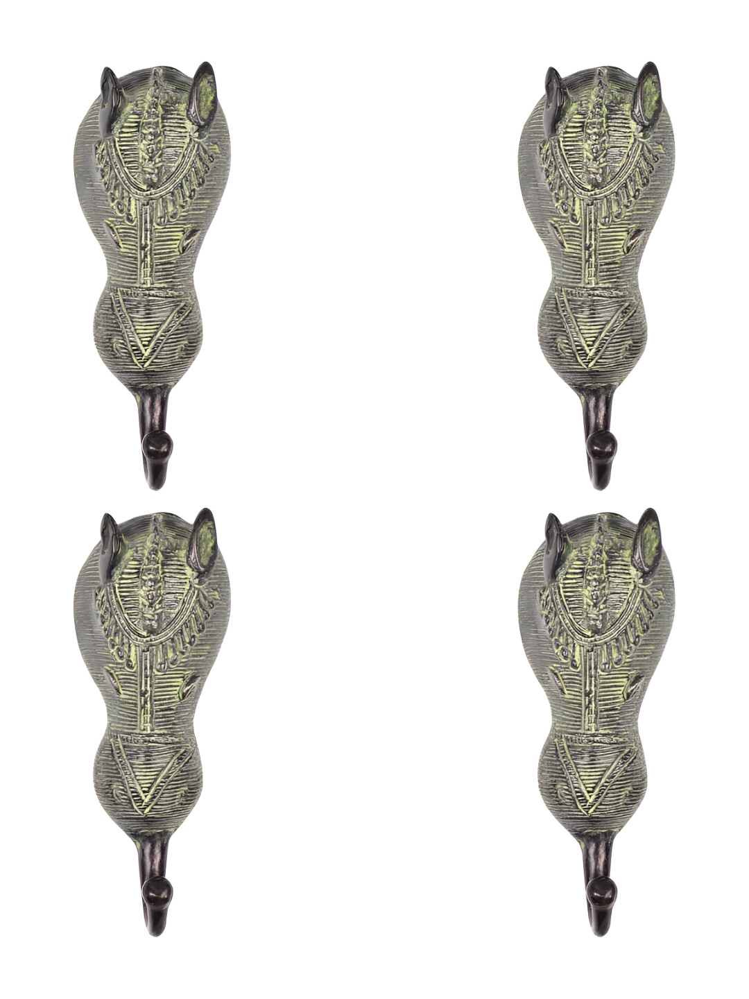 

IndianShelf Bronze and Yellow 4 Piece Brass Tribal Bull Face Wall Hooks