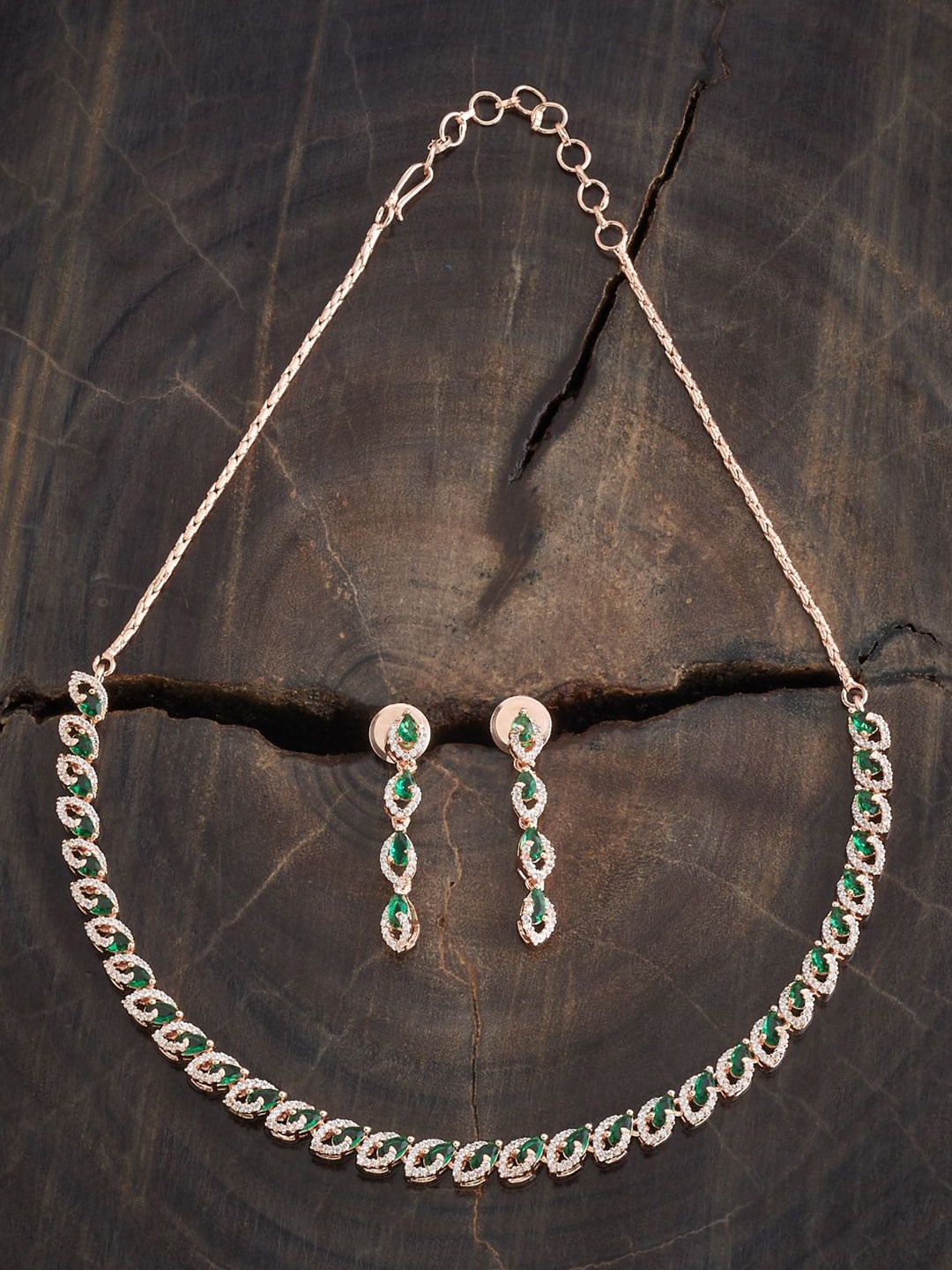 

Kushal's Fashion Jewellery Rose Gold-Plated CZ Studded Necklace and Earrings