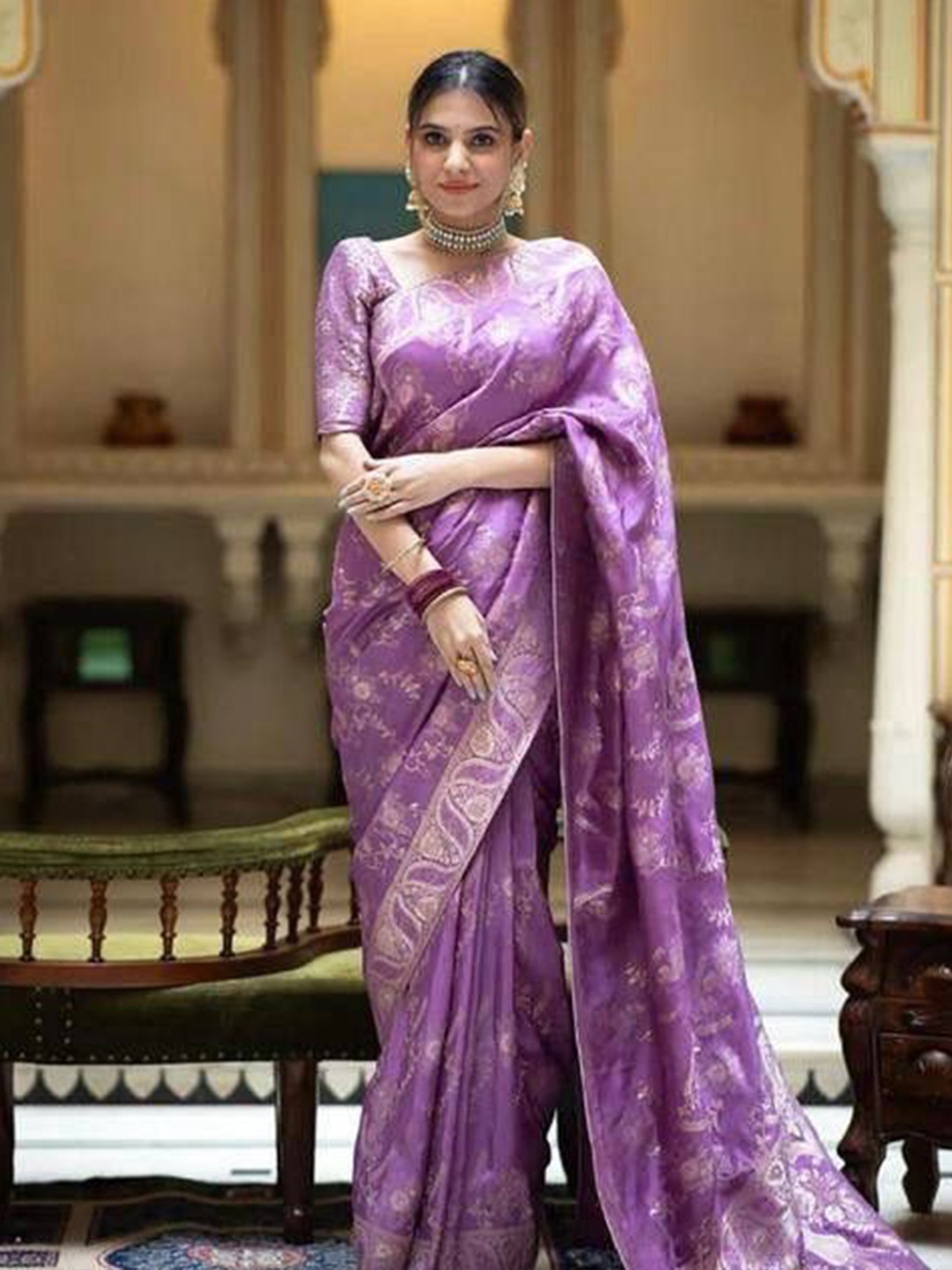 

ZIBLON Woven Design Zari Pure Silk Kanjeevaram Saree, Purple
