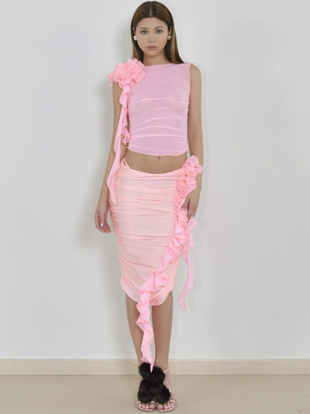 

LULU & SKY Sleeveless Ruffle Top With Skirt, Pink