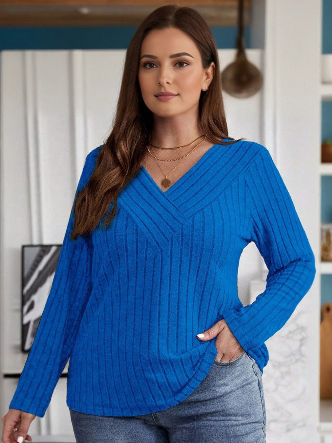 

StyleCast Women Striped Knitted Top, Blue