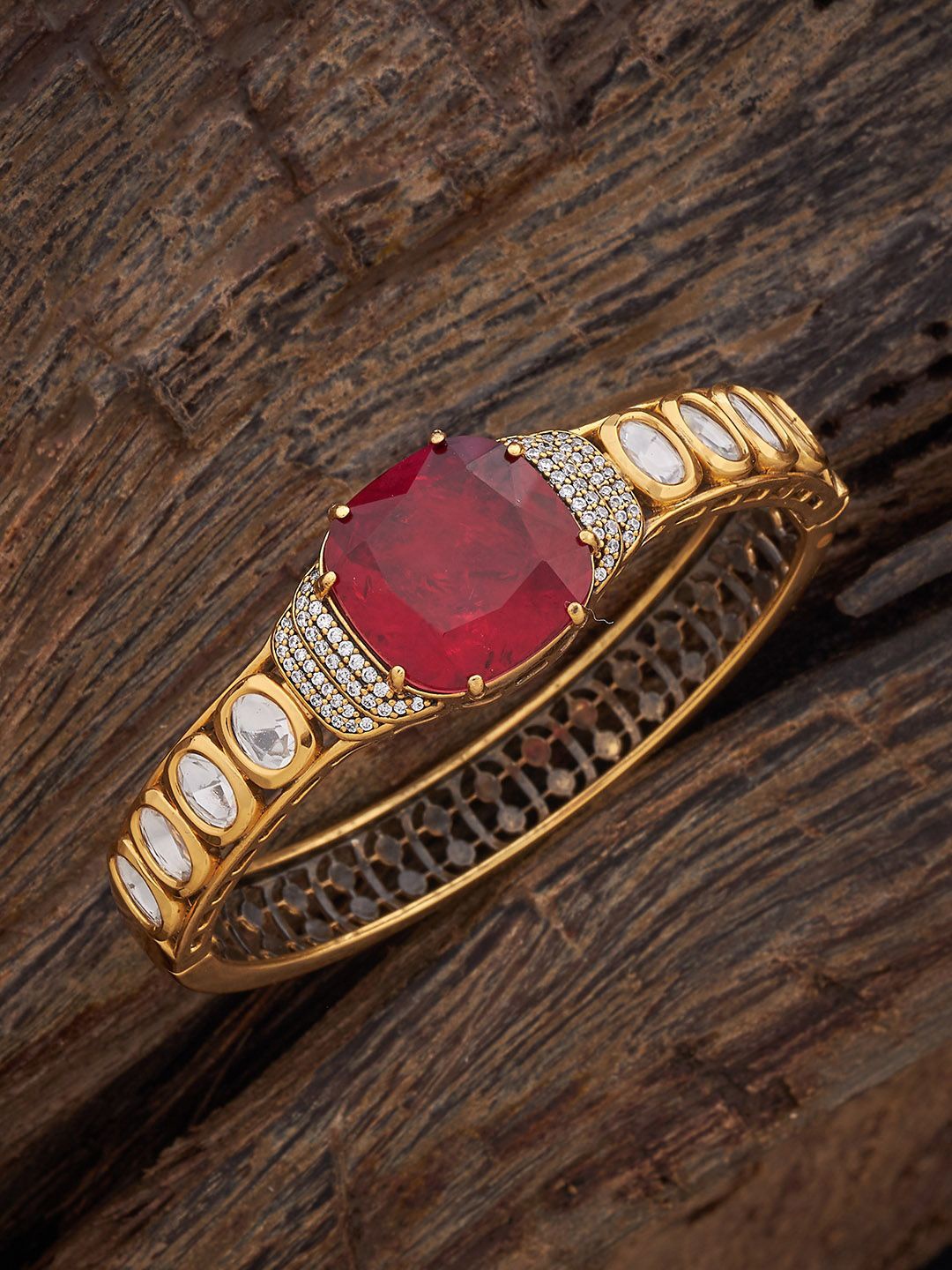 

Kushal's Fashion Jewellery Kundan Studded Kada Bangle, Gold