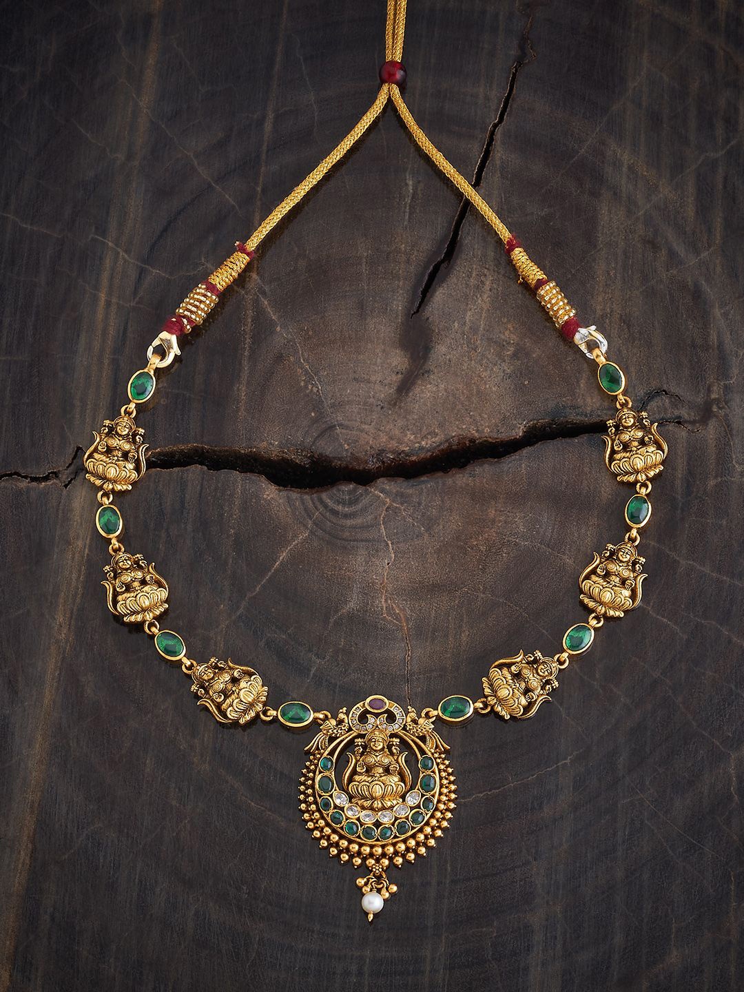 

Kushal's Fashion Jewellery 92.5 Pure Silver Gold-Plated Temple Necklace