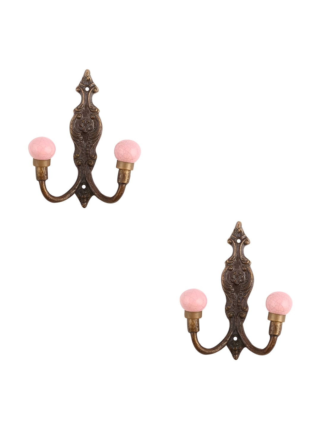 

IndianShelf Bronze & Pink 2 Pieces Textured Ceramic Crackle Wall Hooks