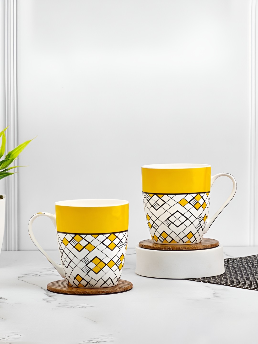 

UPC Set of 2- Premium Ceramic Milk / Coffee Mug Premium Lightweight Printed Mugs, Yellow