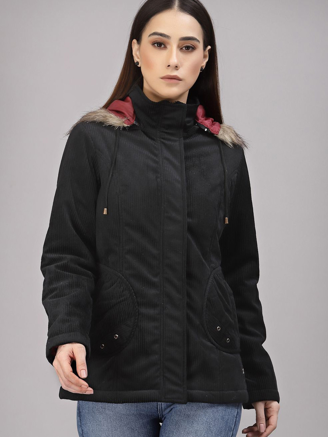 

Gipsy Women Colourblocked Synthetic Longline Puffer Jacket, Black