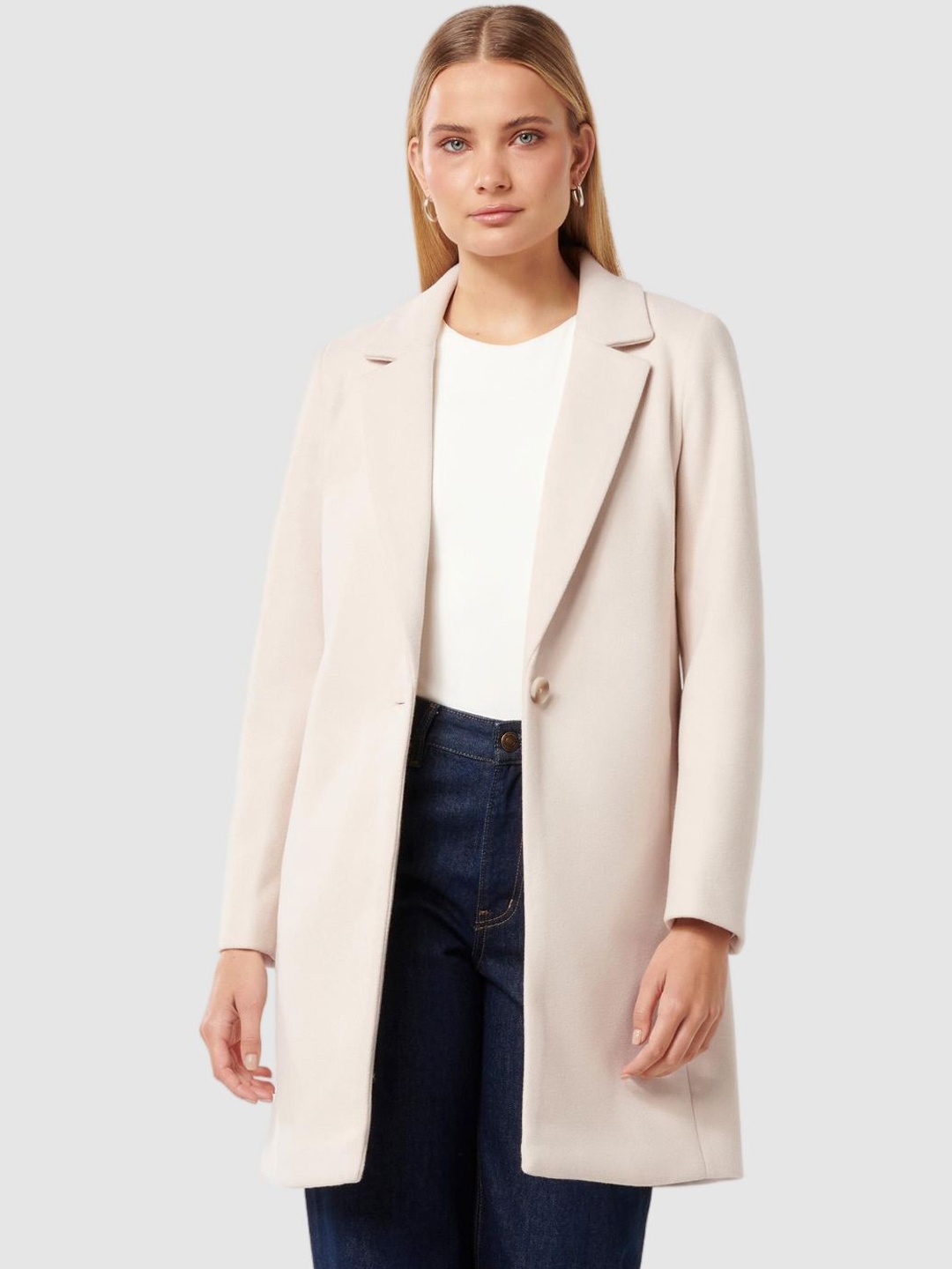 

Forever New Women Single-Breasted Overcoat, Cream