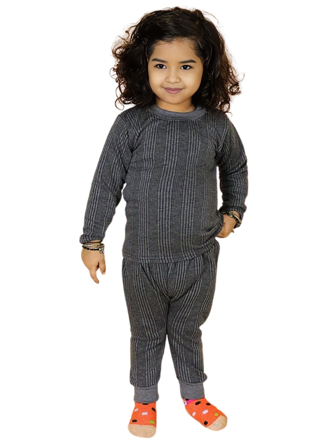 

BAESD Kids Striped Woolen Thermal Set, Black