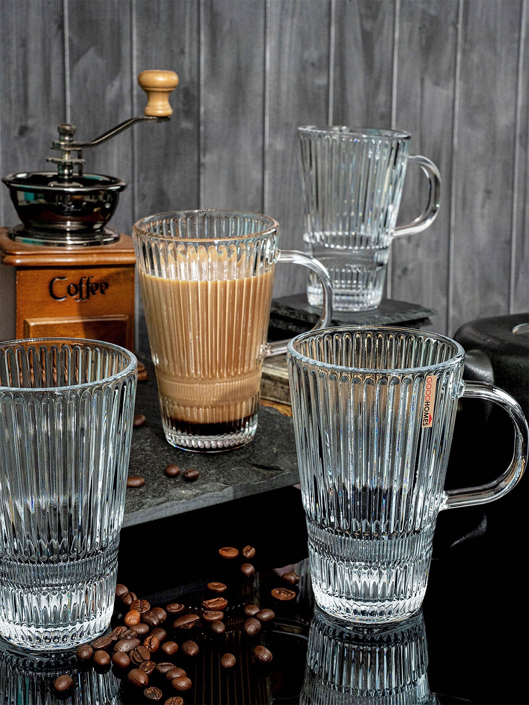 

GOODHOMES Transparent 6 Pieces Textured Glass Coffee Mug- 330ml Each