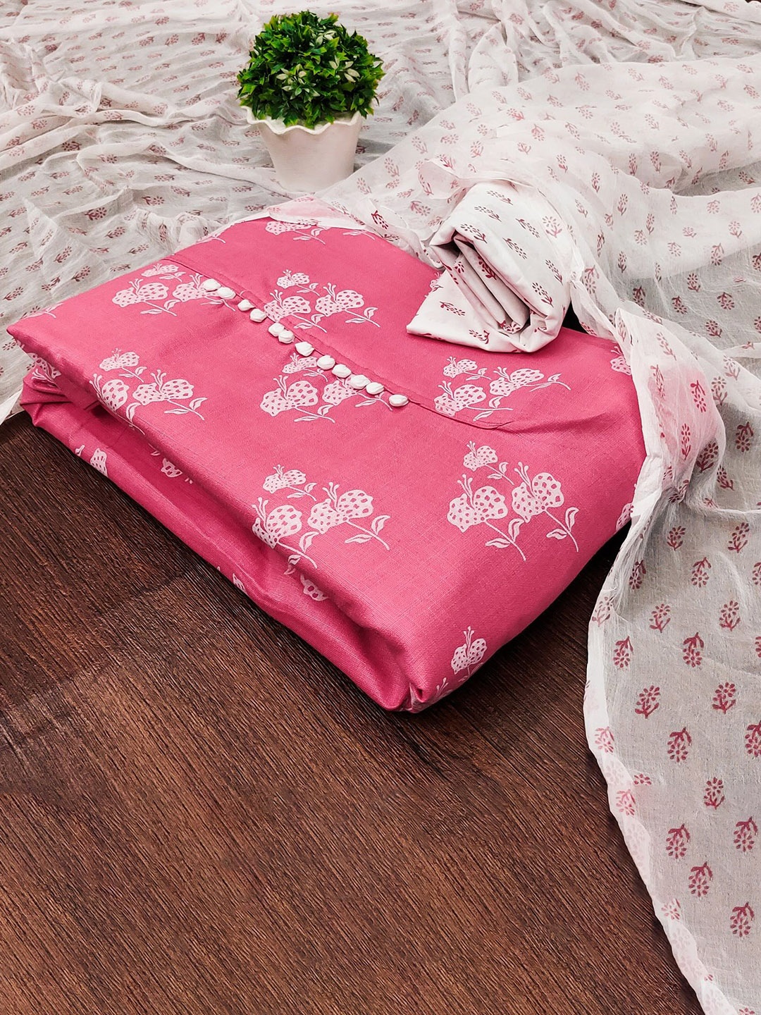 

JULEE Floral Printed Unstitched Dress Material, Pink