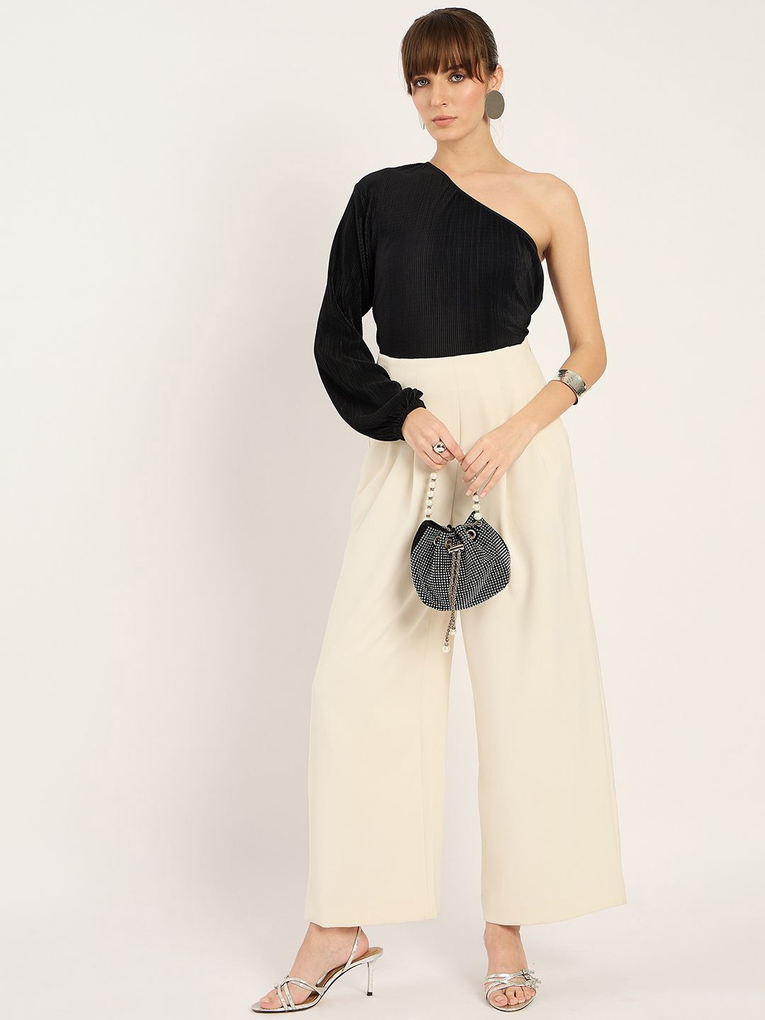 

FEMMELLA Women One Shoulder Regular Top, Black