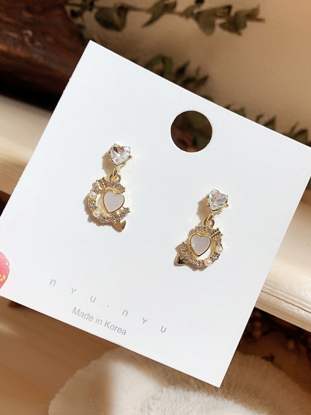 

DESTINY JEWELS Gold-Plated Heart Shaped Crystals Drop Earrings