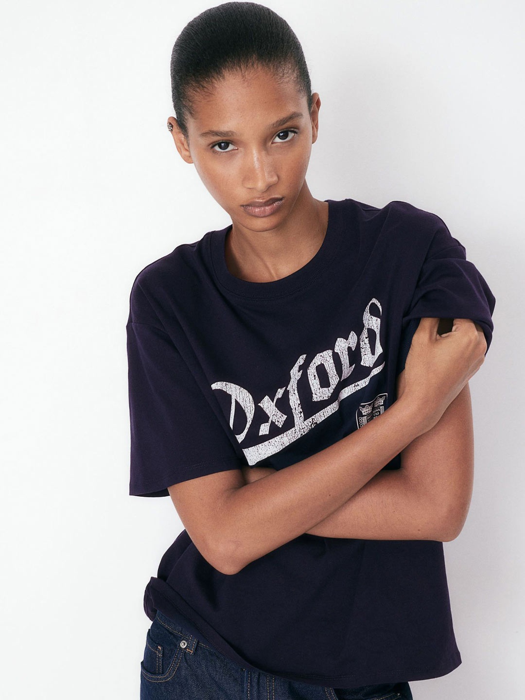 

H&M Oversized Printed T-shirt, Navy blue