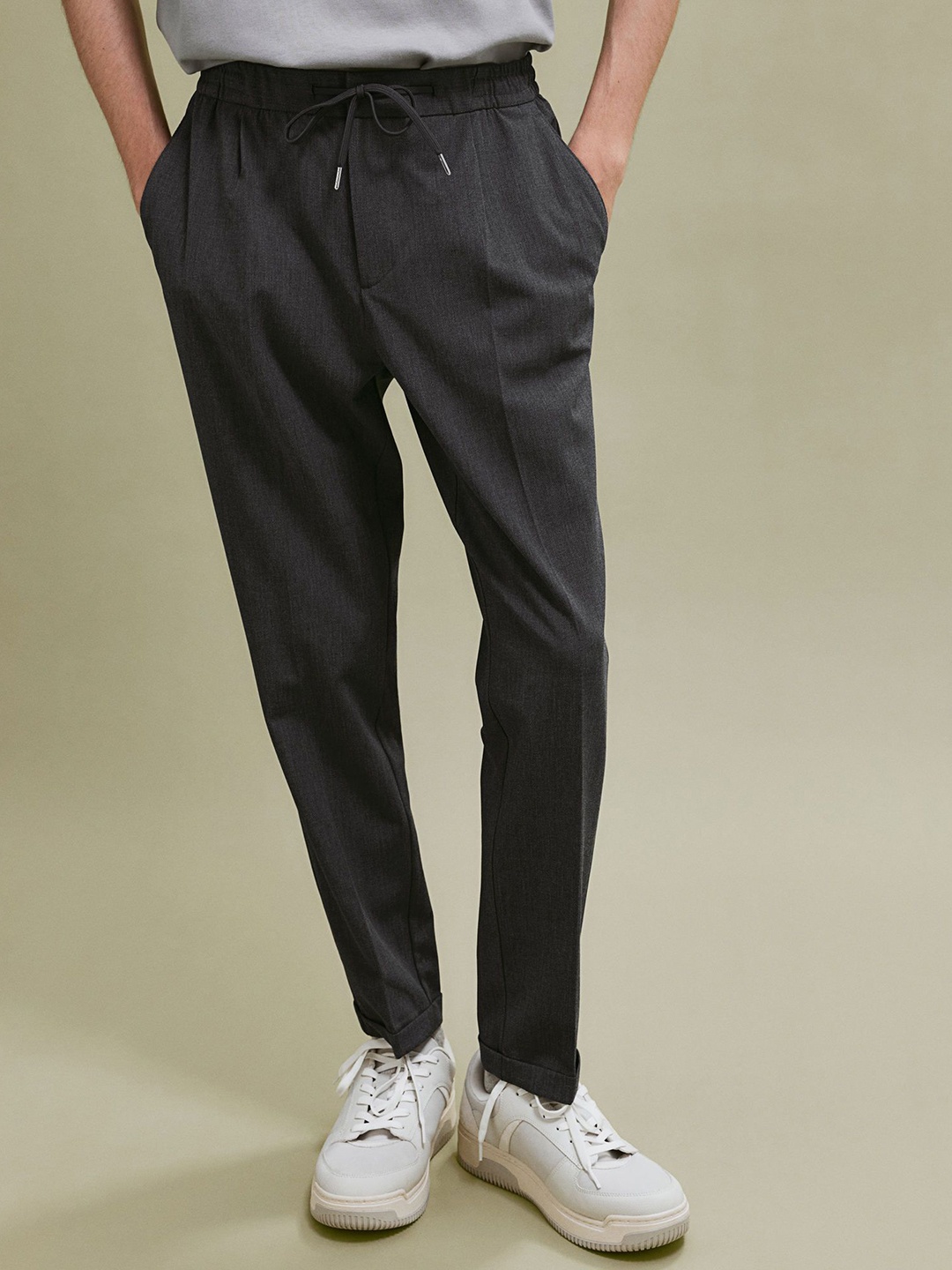 

H&M Slim Fit Crease-Leg Trousers, Grey