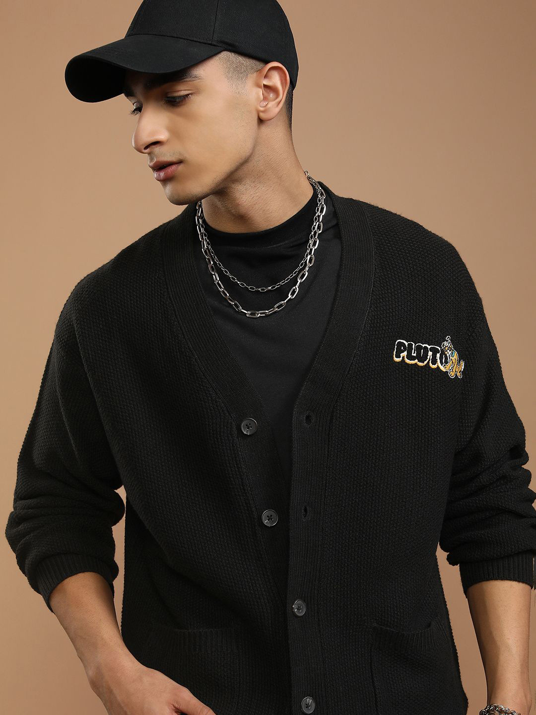 

HIGHLANDER Men Ribbed Cardigan, Black