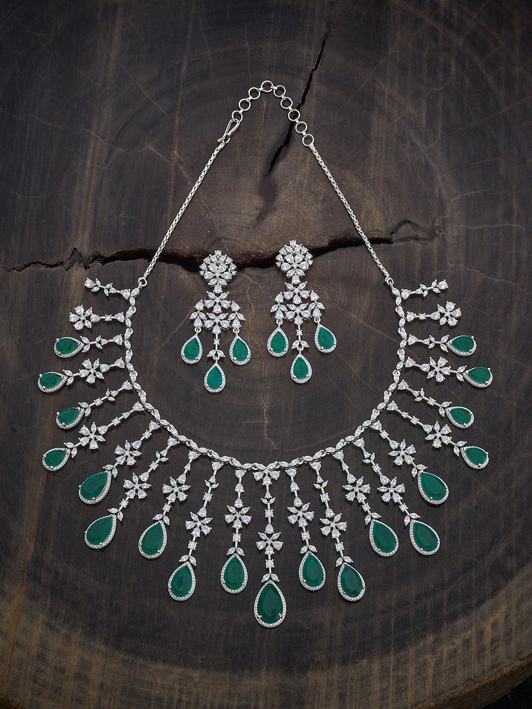 

Kushal's Fashion Jewellery Rhodium-Plated Cubic Zirconia Studded Jewellery Set, Silver