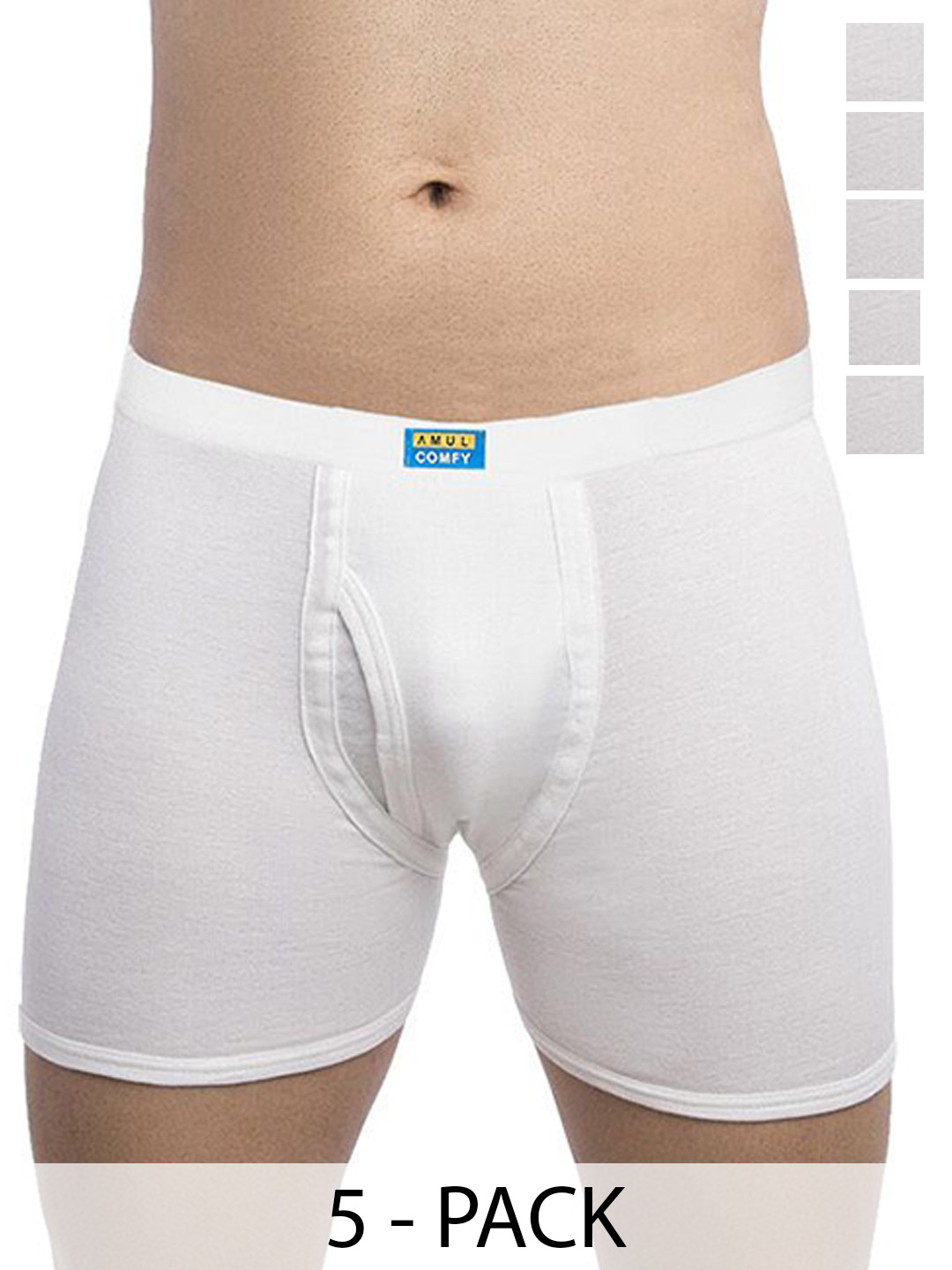 

AMUL COMFY Men Pack Of 5 Pure Cotton Trunks - Comfy-Plain-White-Trunk-IE-5-100