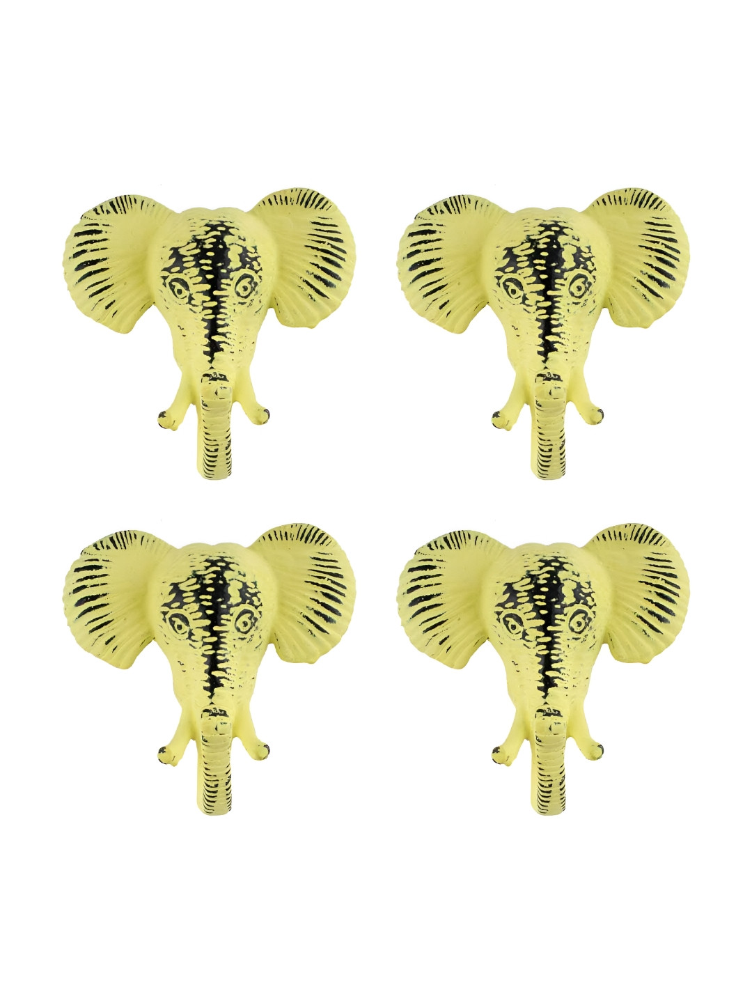 

IndianShelf Yellow & Brown 4 Piece Iron Elephant Clothes Hanger for Wall Coat Hooks