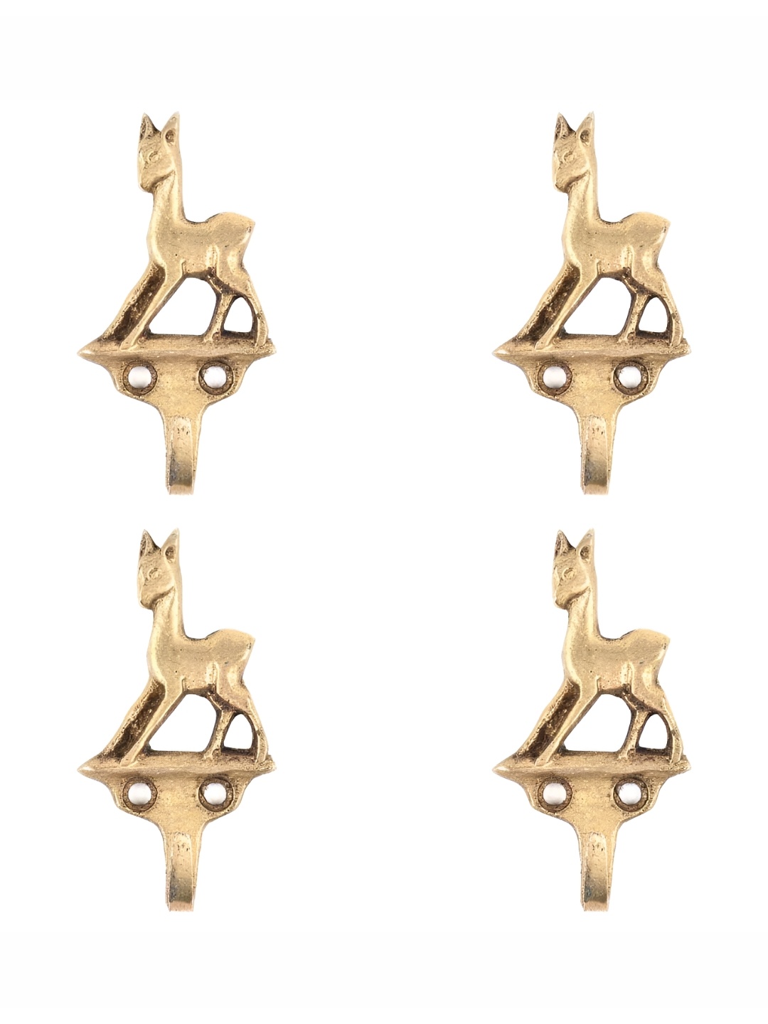 

IndianShelf Gold Toned 4 Piece Deer Textured Brass Wall Hooks