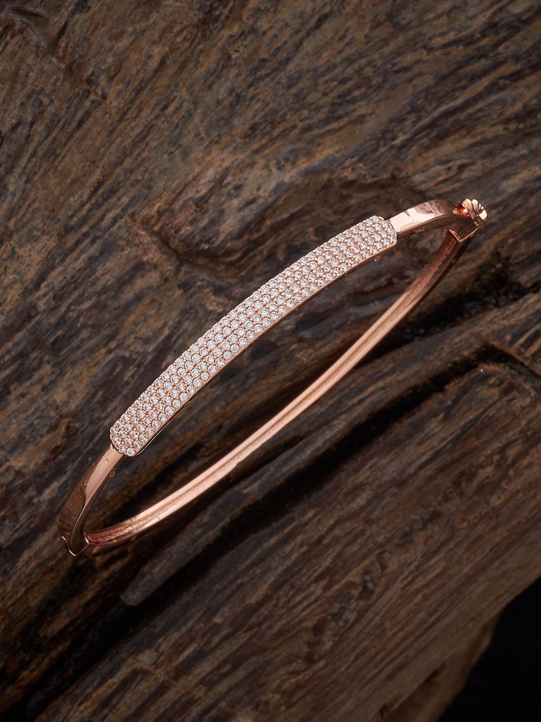 

Kushal's Fashion Jewellery Rose Gold-Plated Cubic Zirconia Studded Kada Bracelet