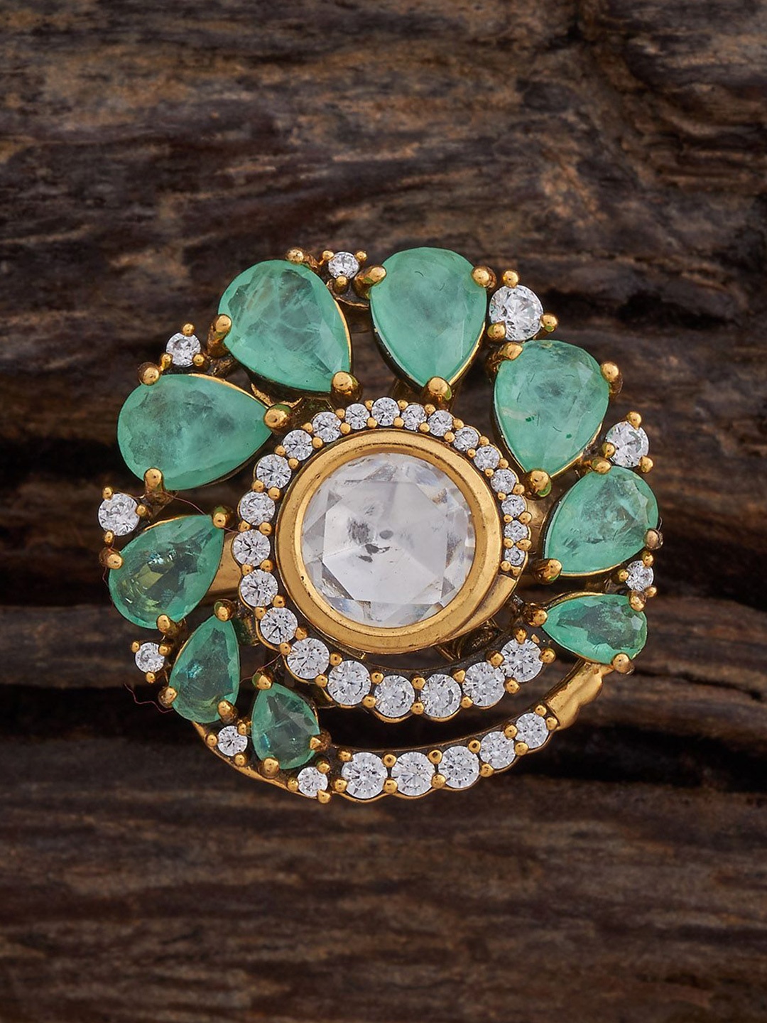 

Kushal's Fashion Jewellery Gold-Plated Kundan-Studded Adjustable Finger Ring