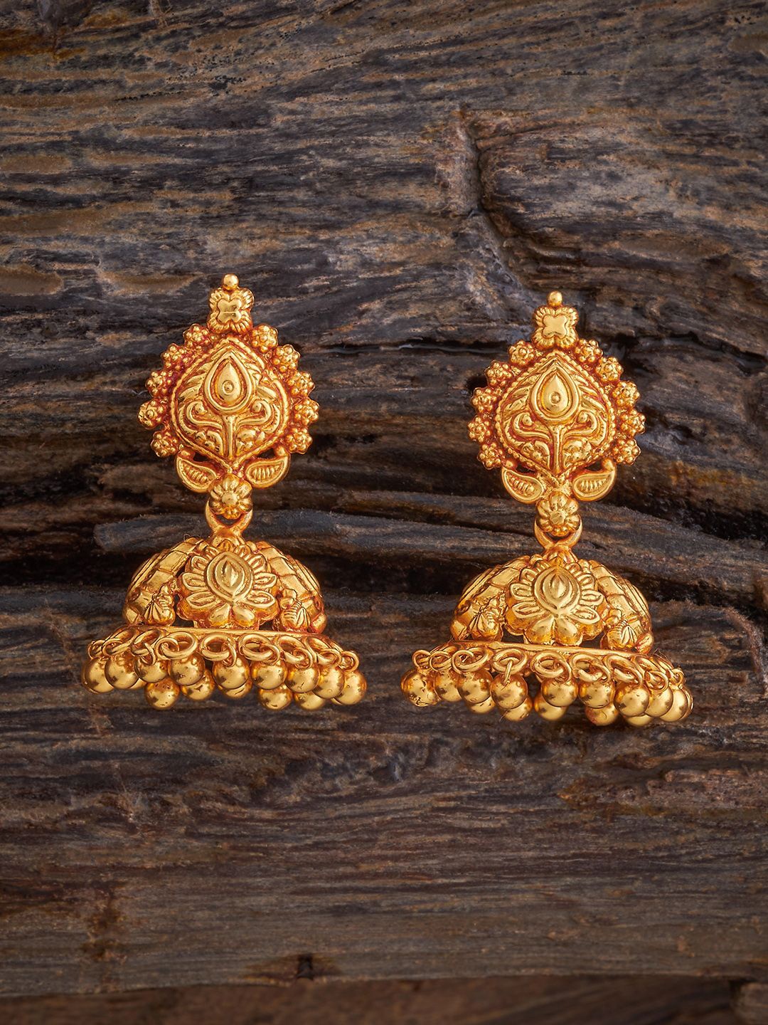 

Kushal's Fashion Jewellery 92.5 Pure Silver Gold-Plated Dome Shaped Jhumkas