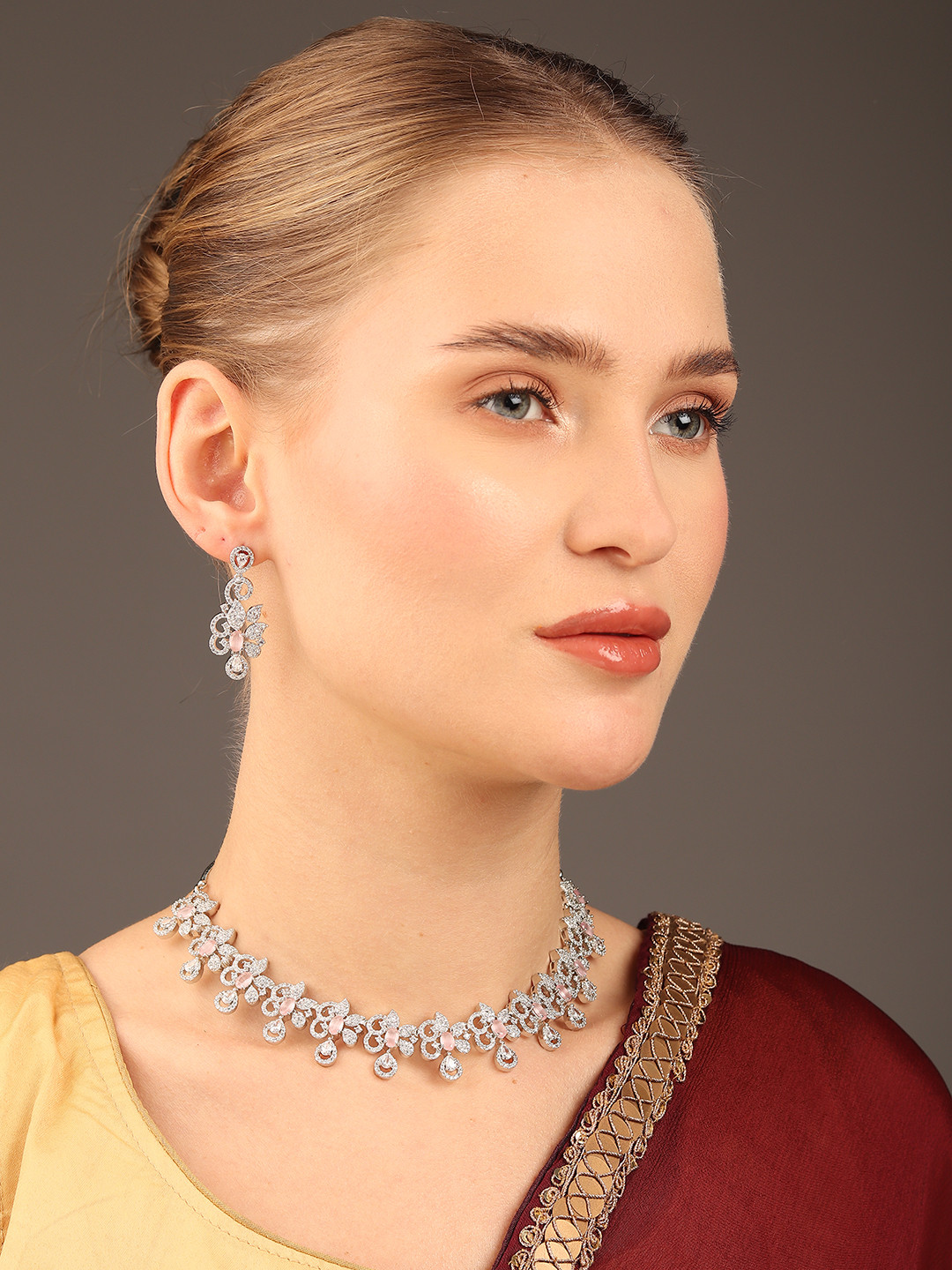 

RHOSYN Rhodium-Plated Cubic Zirconia Studded Jewellery Set, Silver