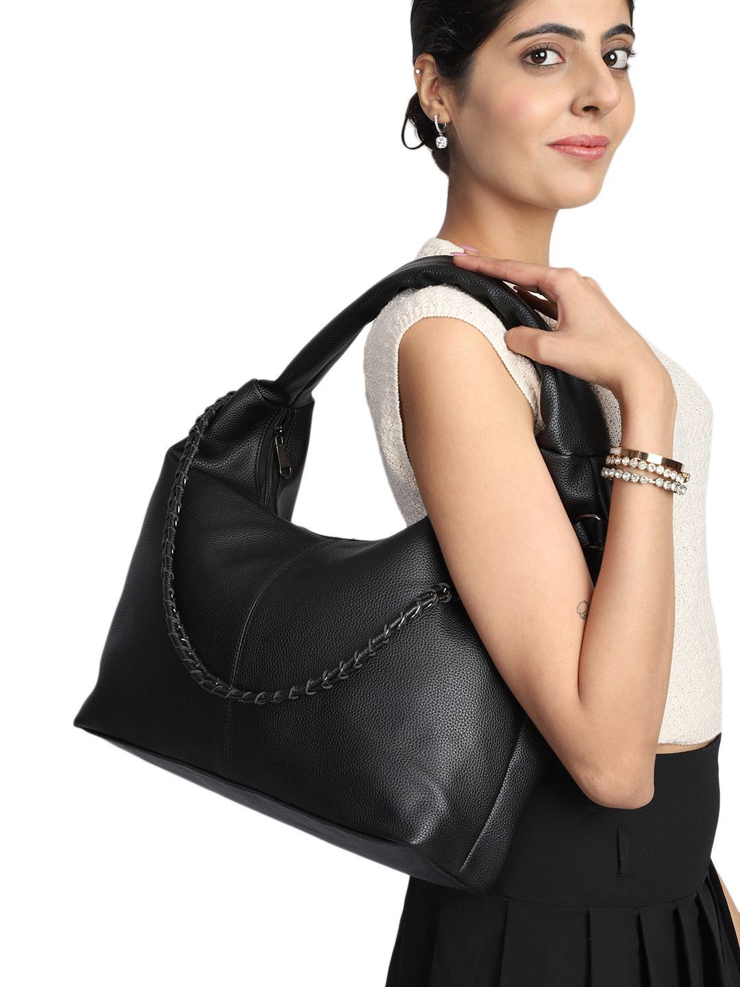 

MINI WESST Women Solid Half Moon Hobo Bag, Black