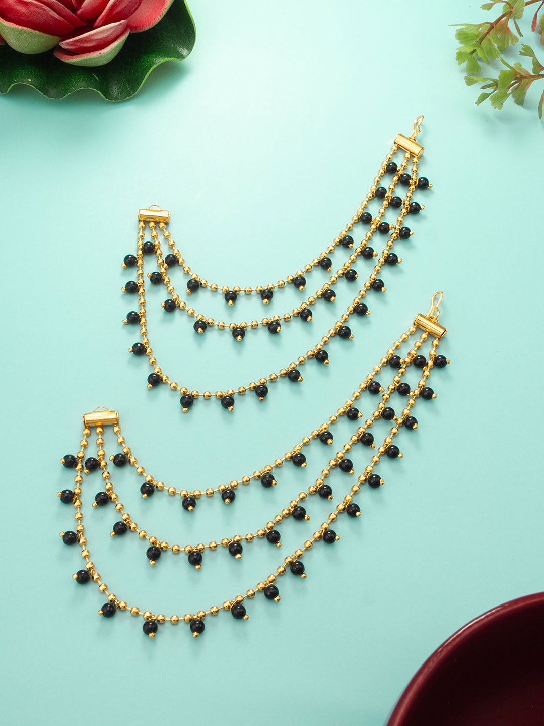 

aadita Gold Plated Beaded Contemporary Earrings Chains