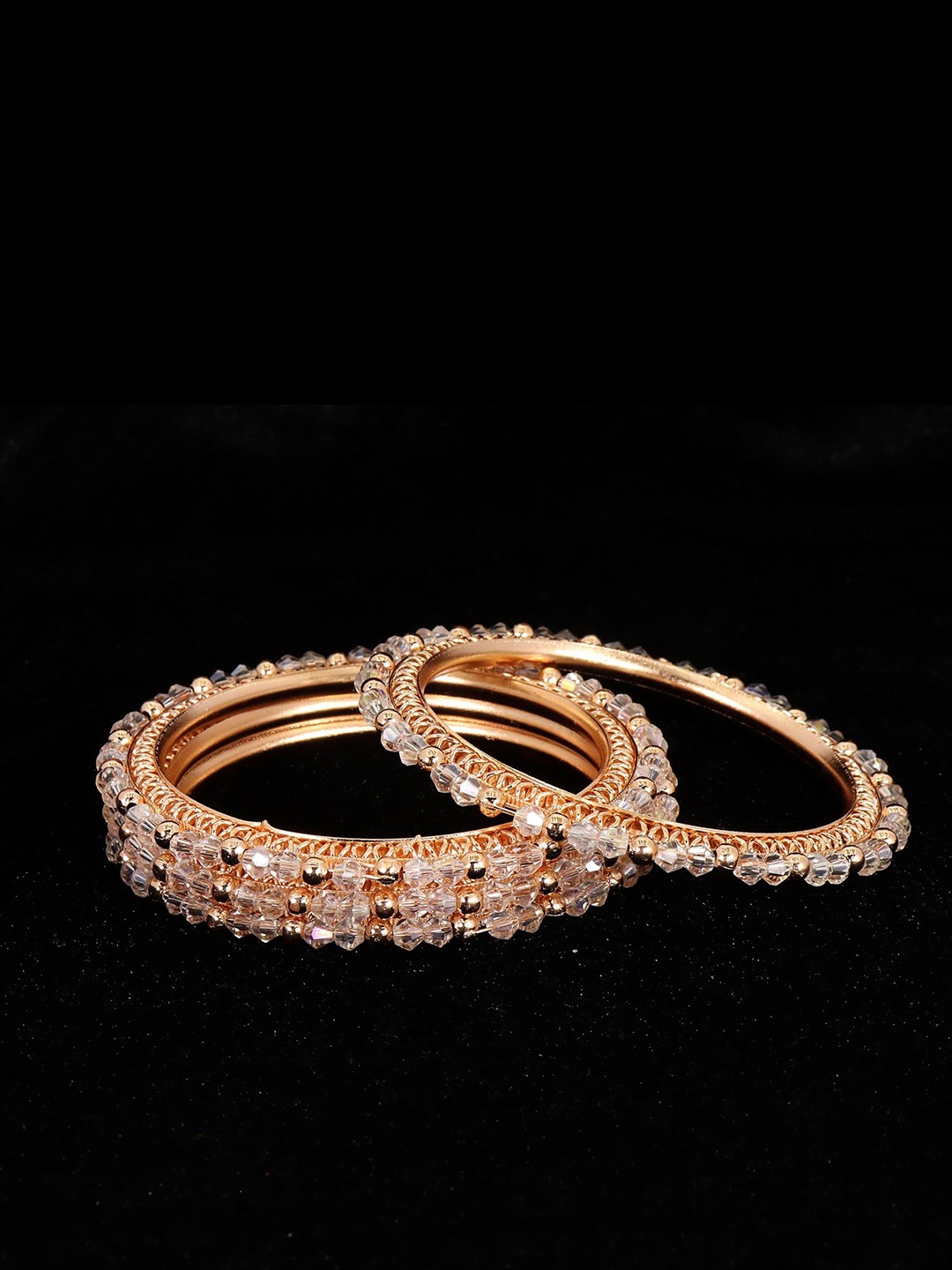 

Set of 4 Stylish Metal with Pearls & Golden Balls Kada Bangles, Rose gold