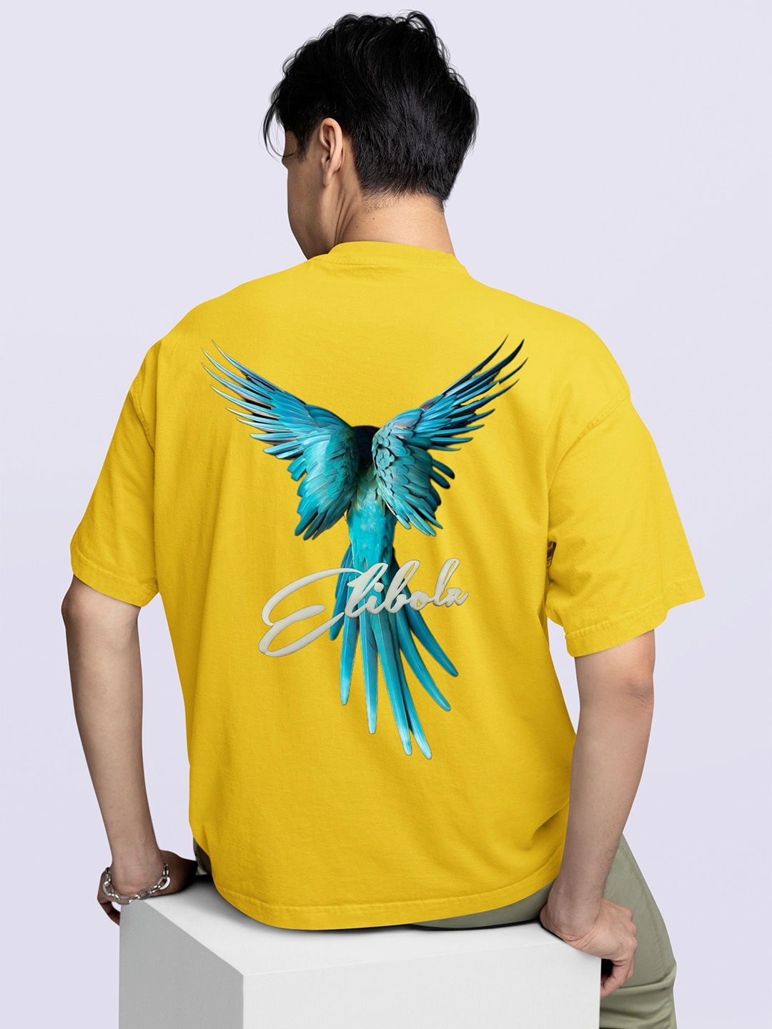 

Elibolz Men Printed Drop-Shoulder Sleeves Bio Finish T-shirt, Yellow