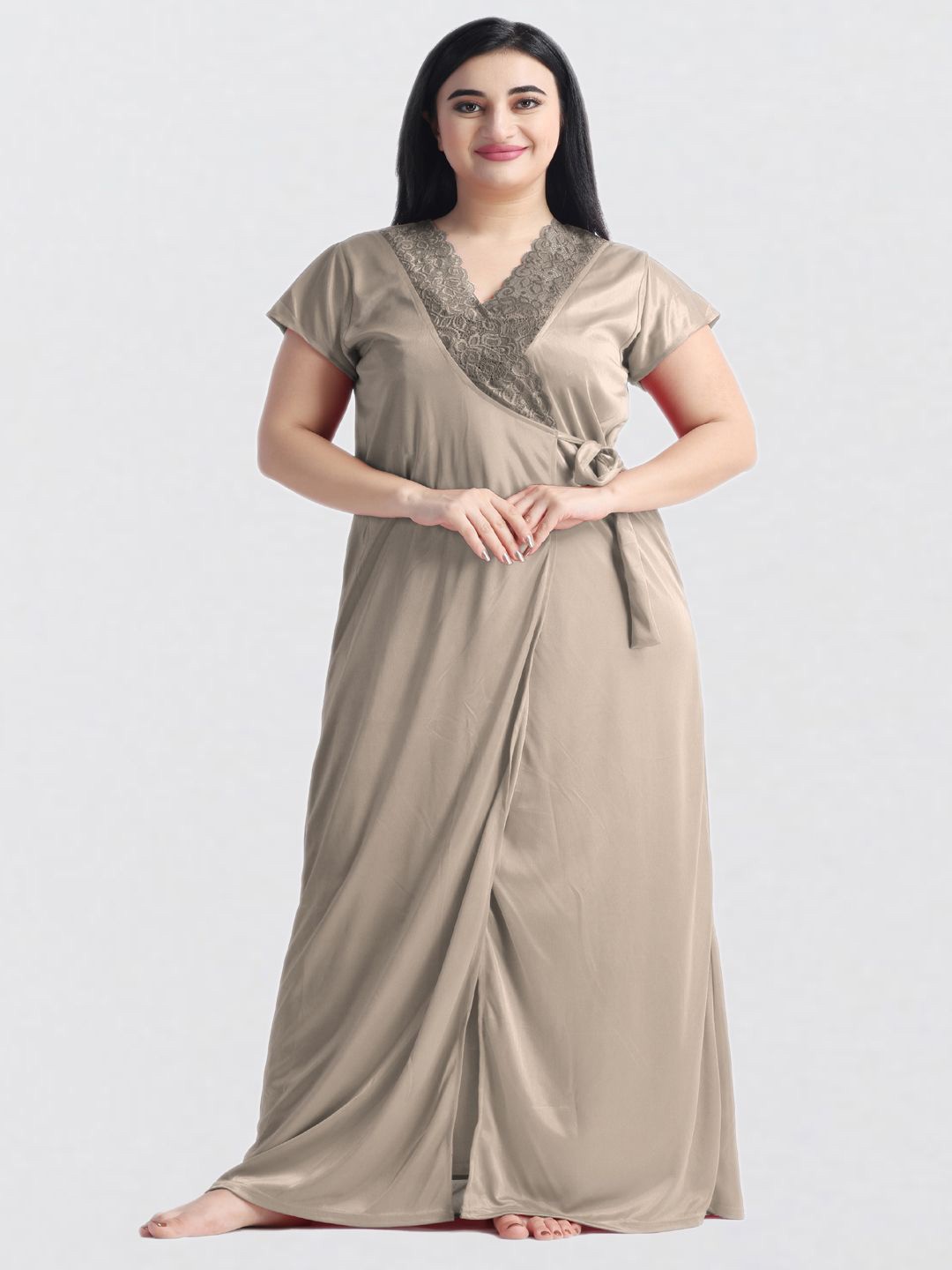 

NIGHT KEYS Women Maxi Nightdress, Beige