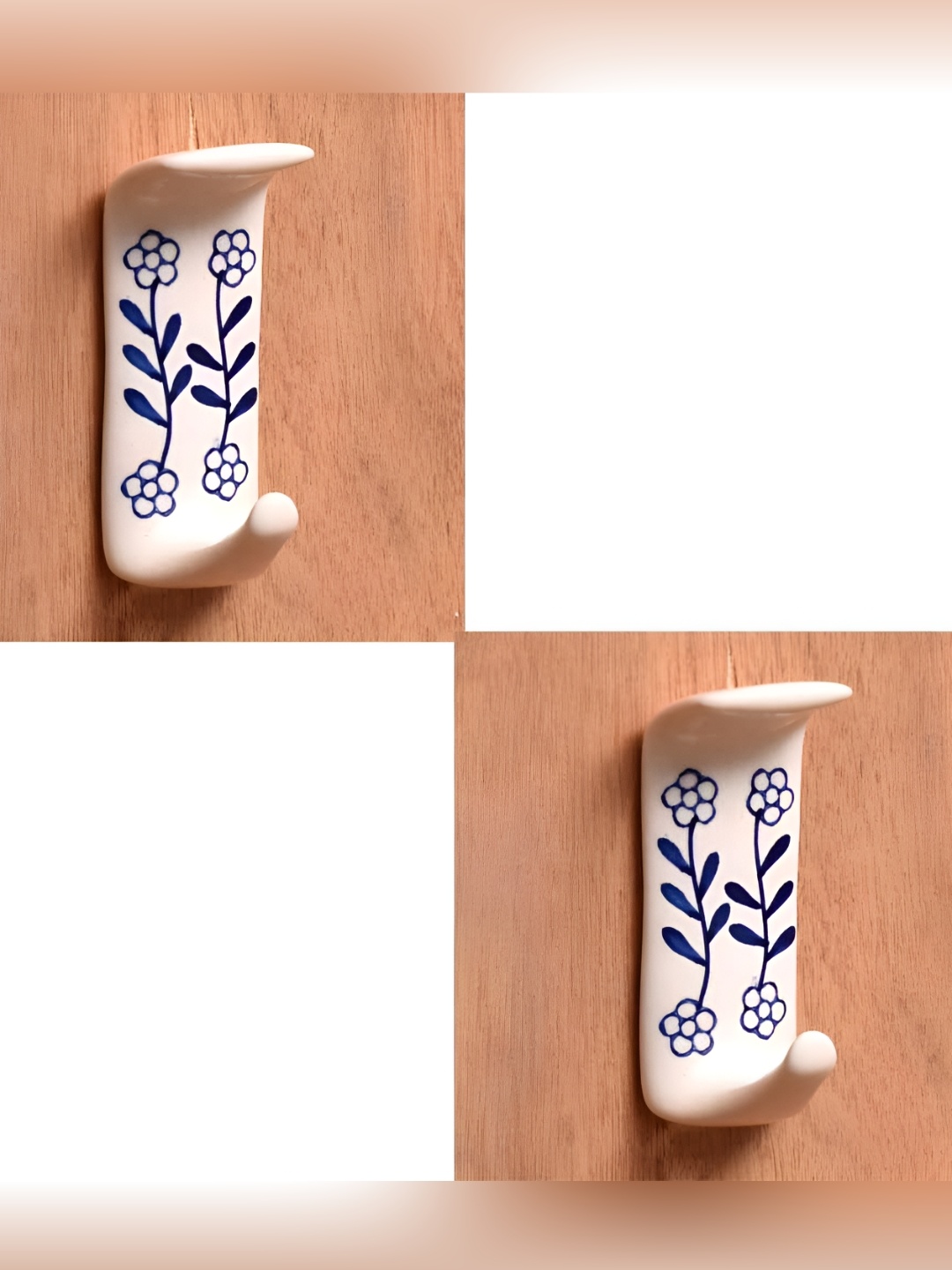 

IndianShelf White & Blue 2 Pieces Floral Printed Ceramic Wall Hooks