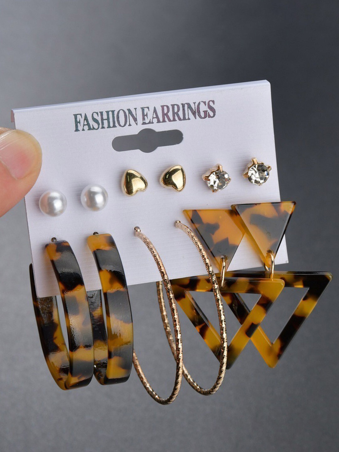 

DESTINY JEWELS Set Of 6 Gold-Plated Heart Shaped Studs Earrings