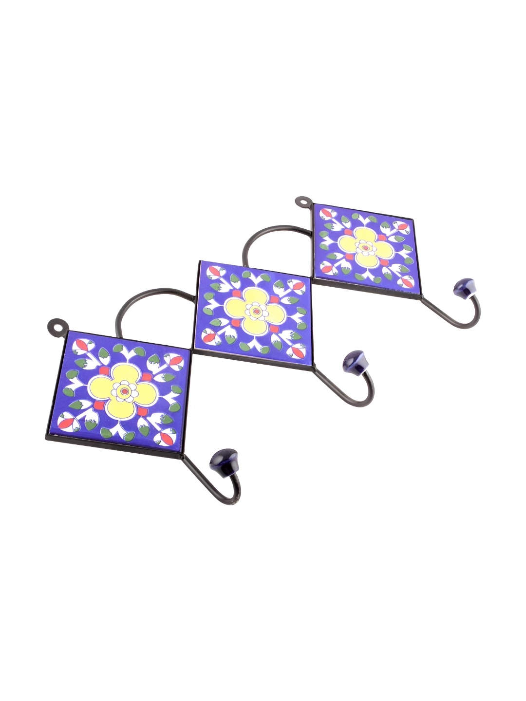 

IndianShelf Blue Ceramic Floral Tile Hanger Key Holder Wall Hook