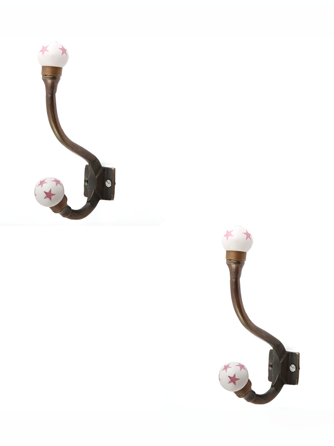

IndianShelf Pink & White 2 Pieces Ceramic Star Cloth Hangers Wall Hooks