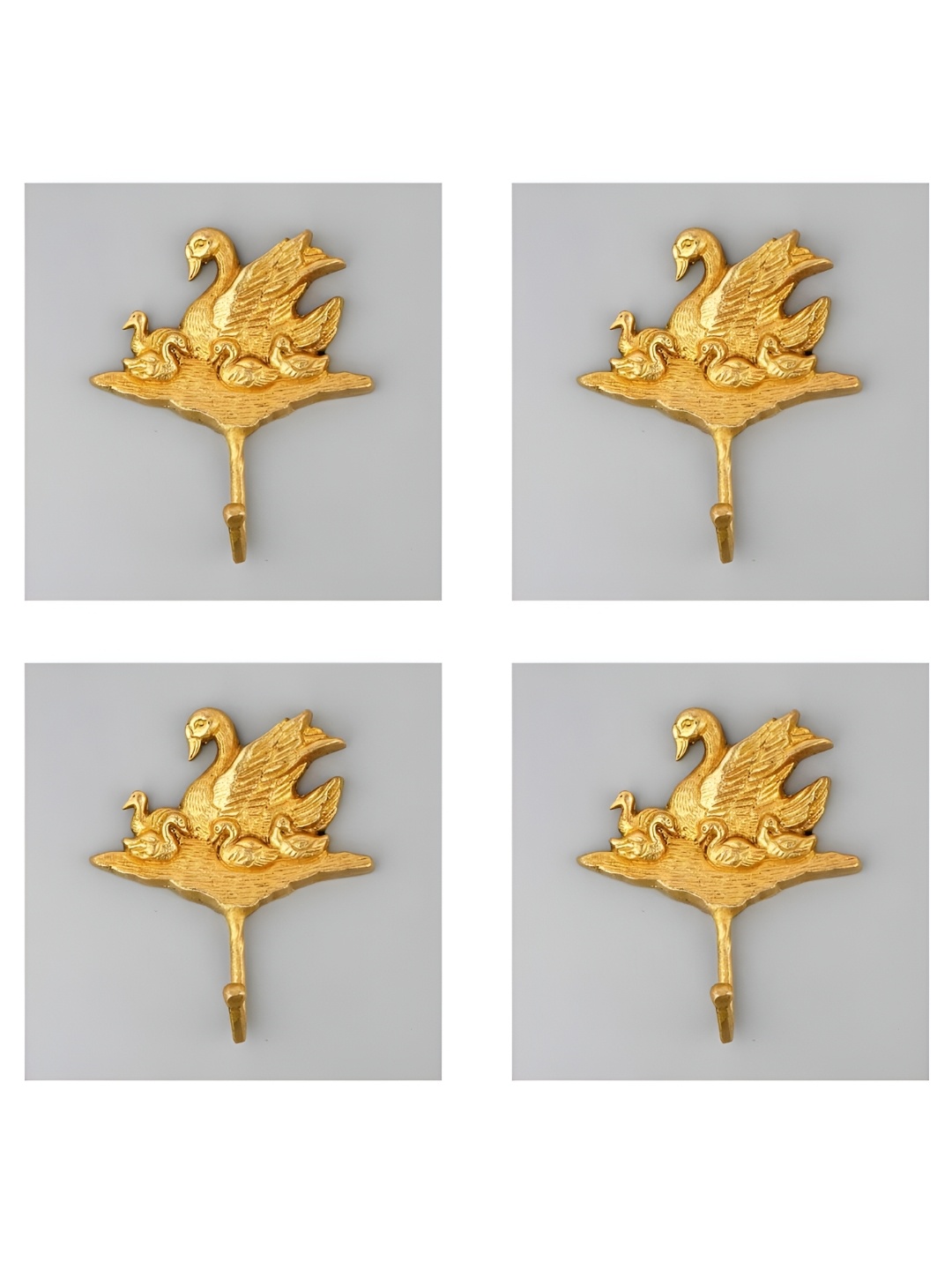 

IndianShelf Gold Toned 4 Pieces Duck Textured Brass Wall Hooks