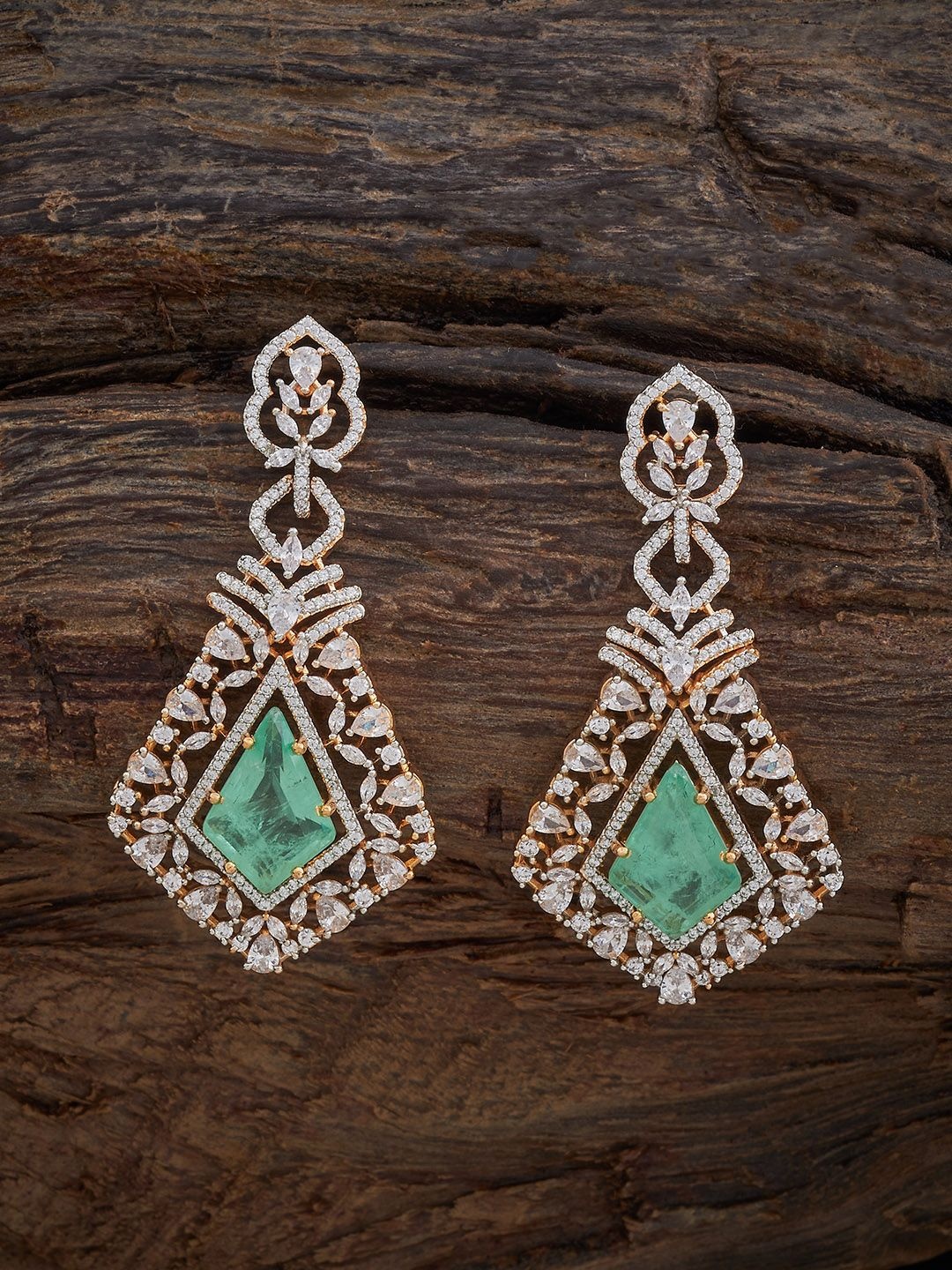 

Kushal's Fashion Jewellery Gold Plated Zircon Studdded Geometric Drop Earrings, Green