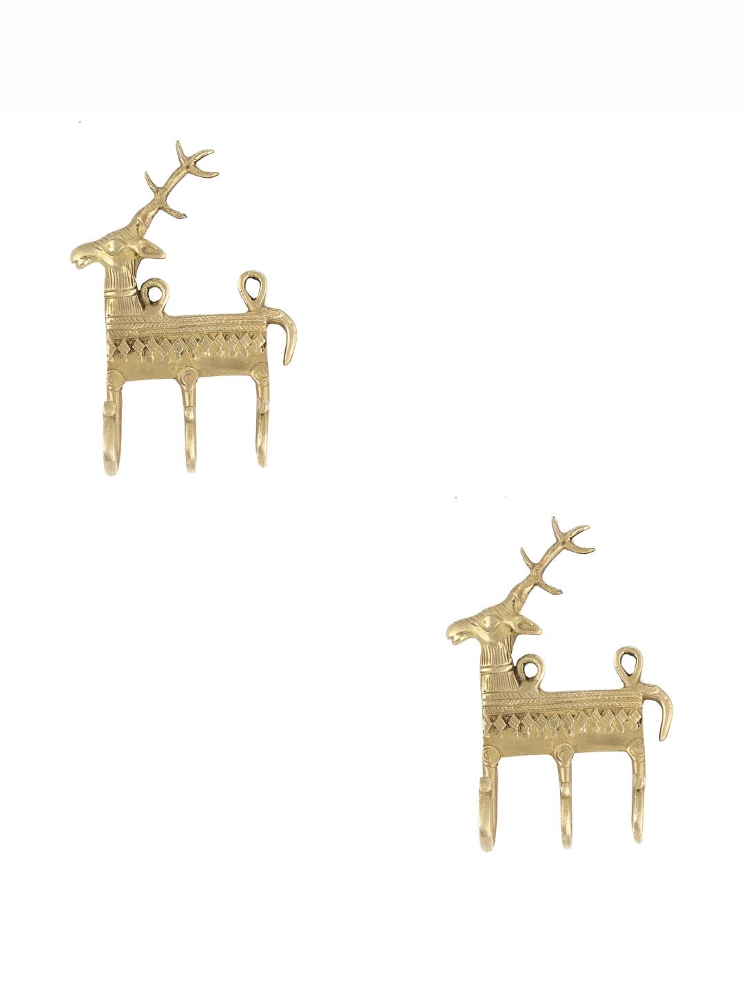 

IndianShelf Goldtoned 2 Pieces Brass Deer Motif Wall Hooks, Gold
