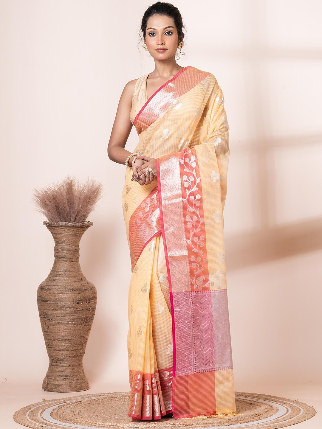 

VIBHAVARI Ethnic Motifs Woven Design Zari Saree, Yellow