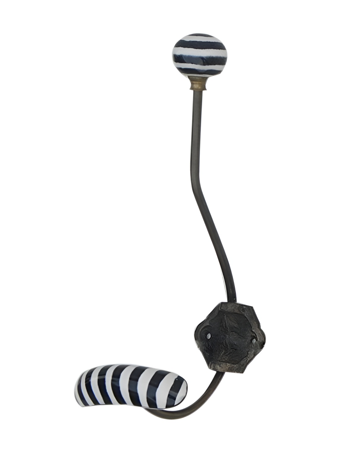 

IndianShelf White & Black Striped Ceramic Wall Hook