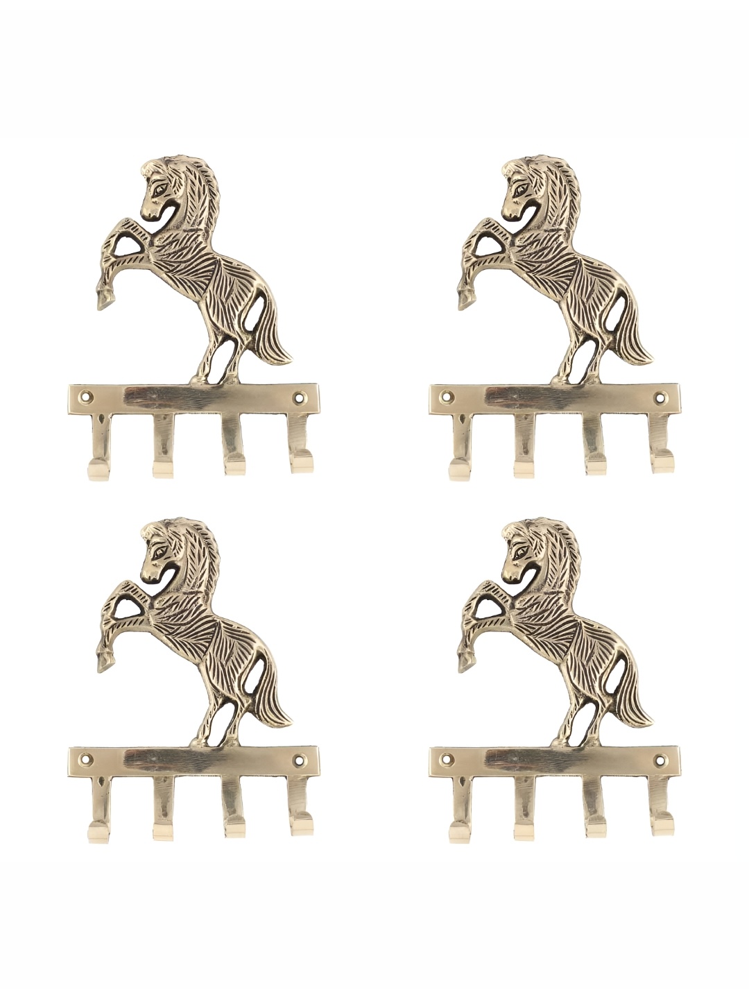 

IndianShelf Gold-Toned & Black 4 Pieces Brass Horse Wall Hooks