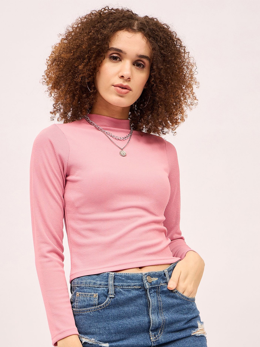 

Mayra Women High Neck Crop Top, Pink