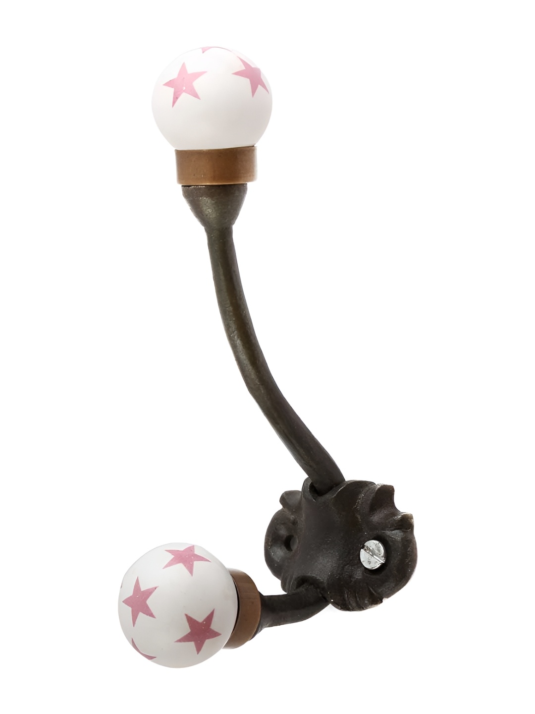 

IndianShelf White & Pink Stars Printed Ceramic Wall Hook