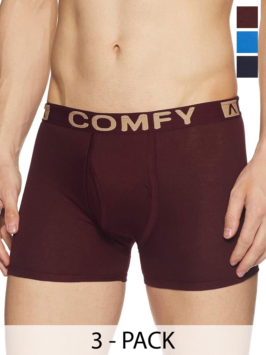 

AMUL COMFY Men Pack Of 3 Assorted Trunks Comfy-Plain-Trunk-OE-3-85, Blue