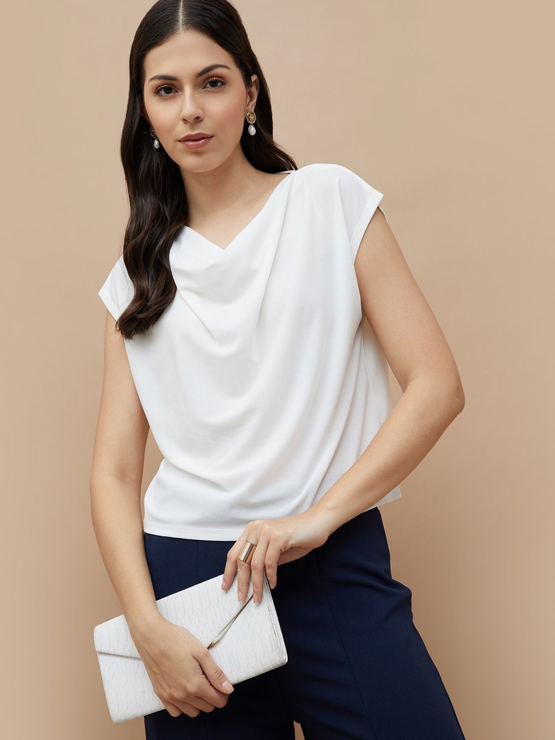 

CODE by Lifestyle Women Solid Cowl Neck Casual Top, White