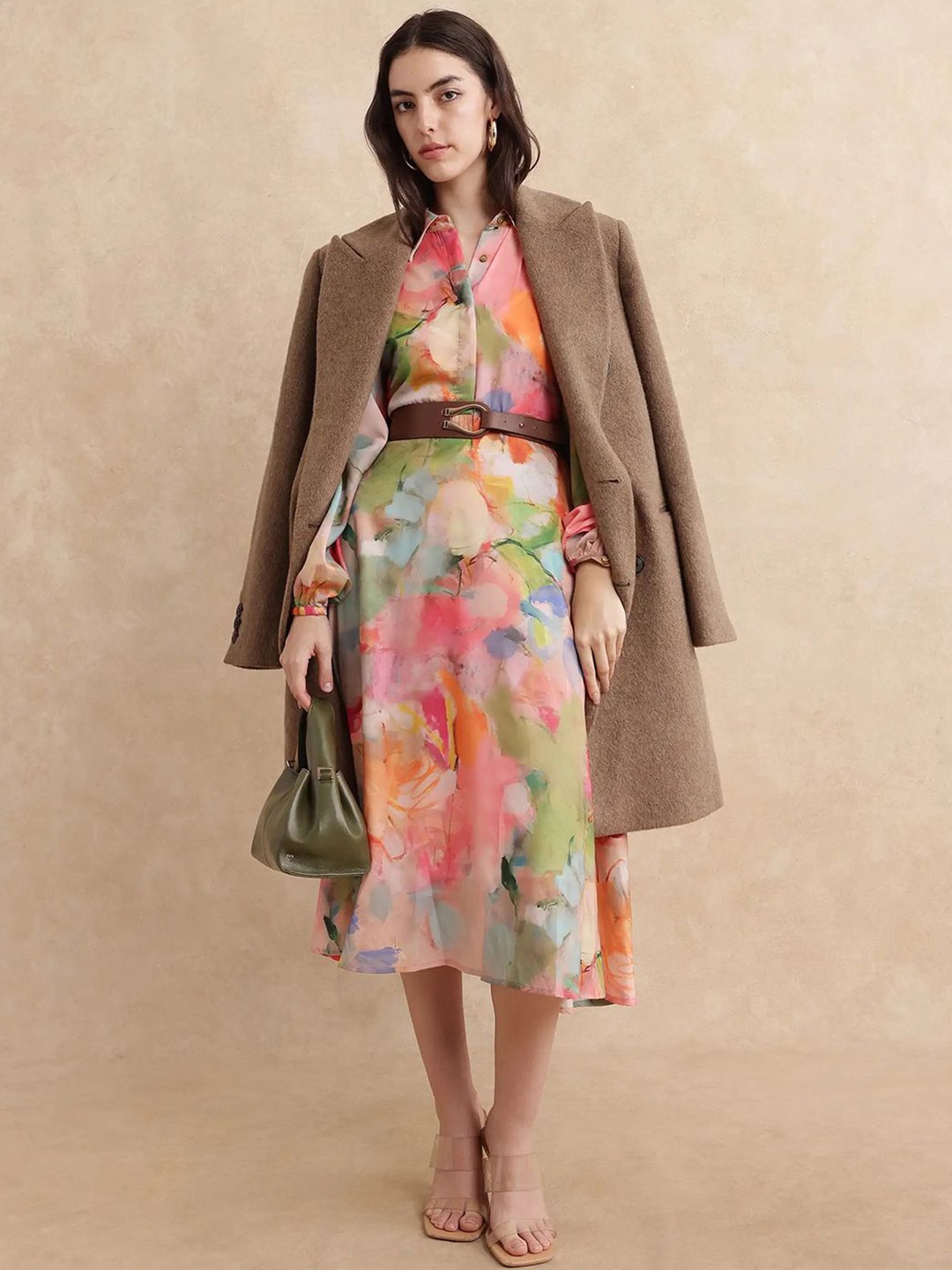 

RAREISM Printed Cotton A-Line Midi Dress, Pink