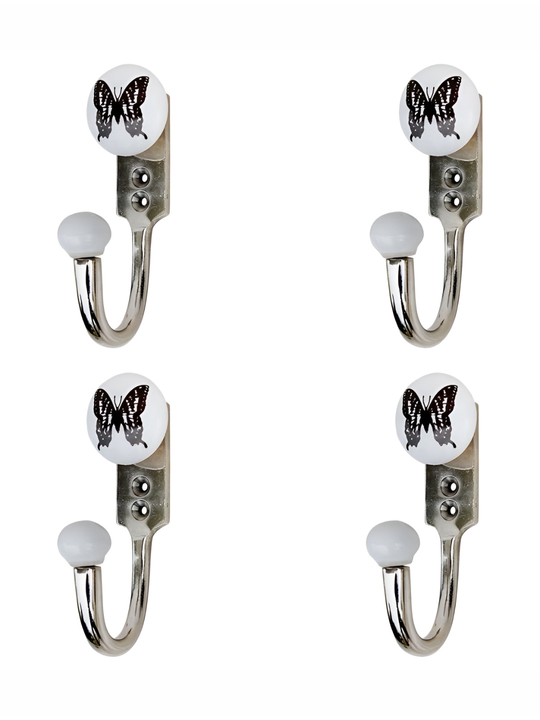

IndianShelf White & Black 4 Pieces Butterfly Printed Wall Hooks